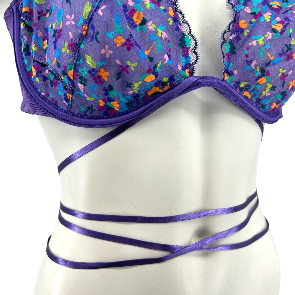 NWT Savage x Fenty Steamy Floral Unlined Lace Bra Purple Royale Romance In Bloom - Picture 7 of 15